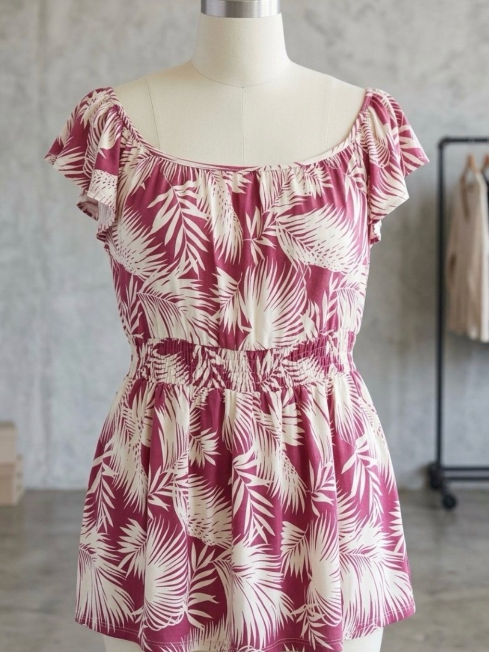 Torrid Tropical Palm Print Flutter Sleeve Babydoll Top